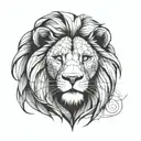 lion face, looking forward, drawing, half geometrical accents black and white  tattoo design idea