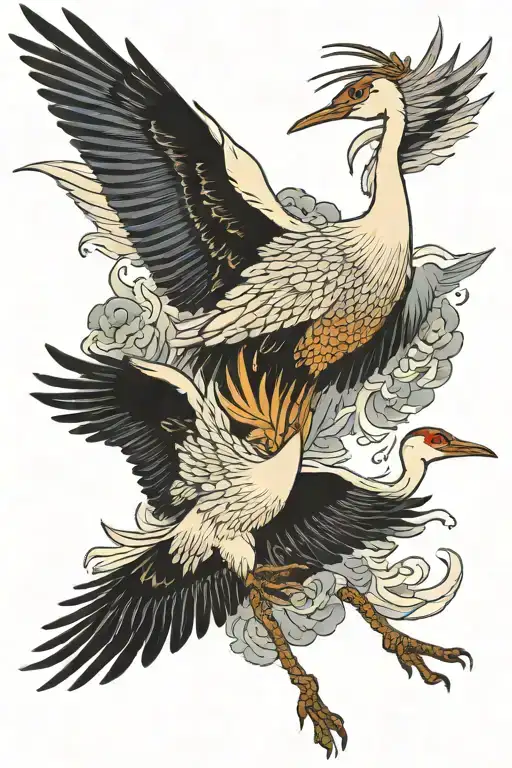Japanese crane gracefully flying tattoo design idea