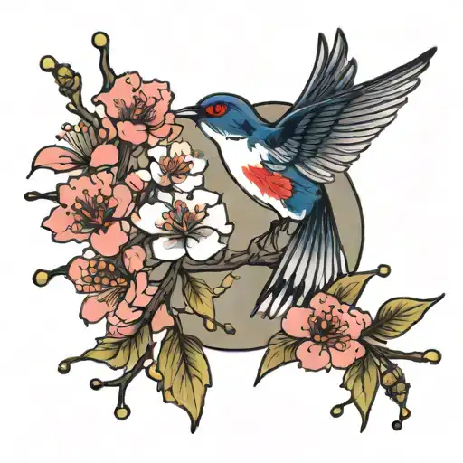 Japanese swallows cherry blossom branches  tattoo design idea