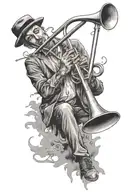 trombone player surrounded tattoo design idea