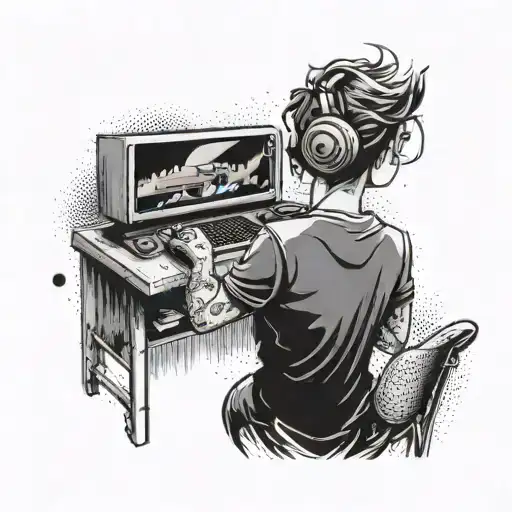 A tattoo of a student studying while playing a video game, with manga-style elements tattoo design idea