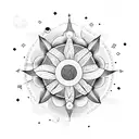 Combine the Taurus constellation with a blooming flower and sun and moon tattoo design idea