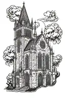 gothic church burning tattoo design idea