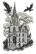 gothic church burning tattoo design idea