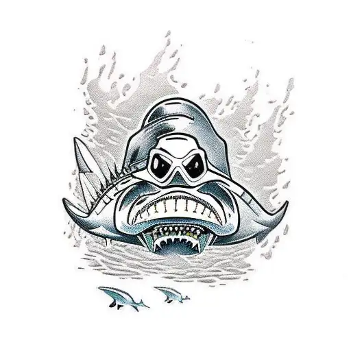 skeleton scuba diver riding a shark tattoo design idea