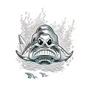 skeleton scuba diver riding a shark tattoo design idea