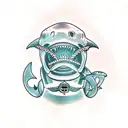 skeleton scuba diver riding a shark tattoo design idea