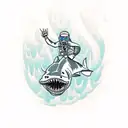 skeleton scuba diver riding a shark tattoo design idea