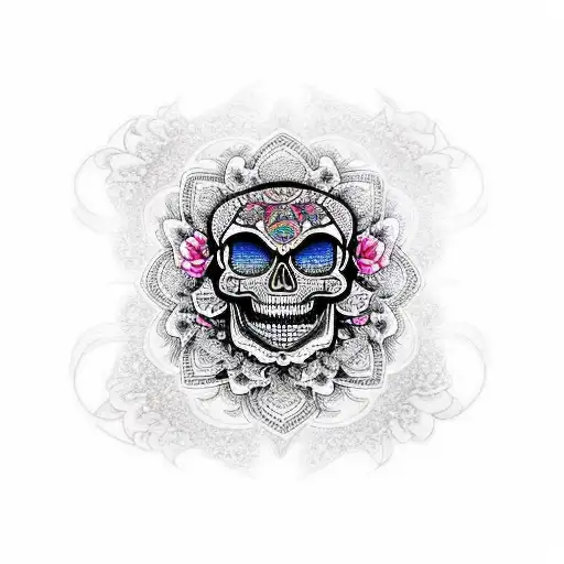 skull illusion mandala flowers leg sleeve asian theme paisley evil eye tattoo design idea