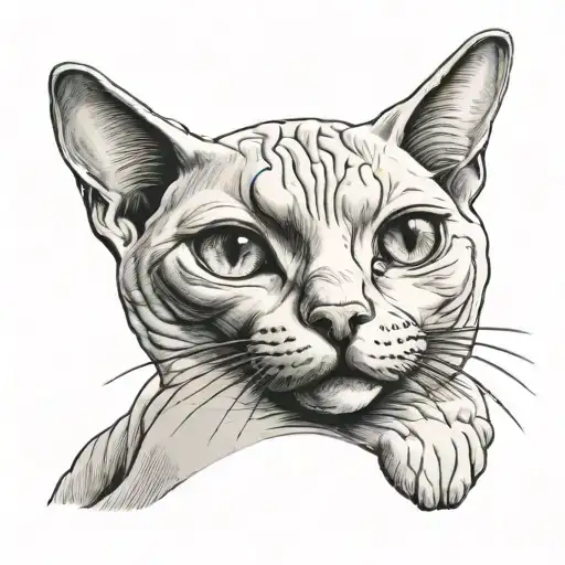 hairless cat framed cameo portrait tattoo design idea