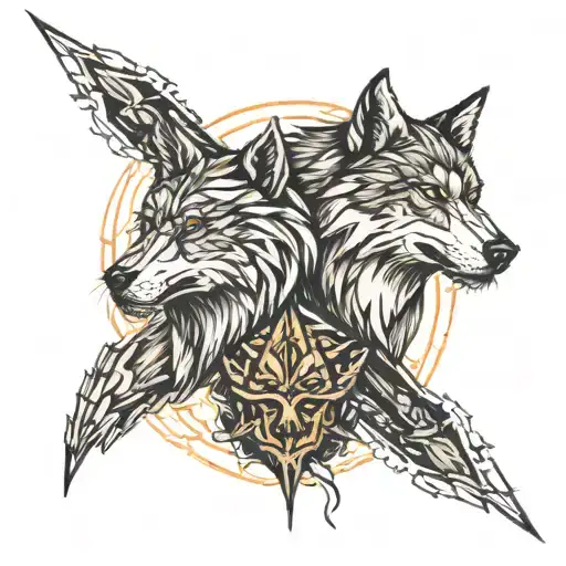 conjoin sigma vs alpha wolf howling together face tattoo design idea
