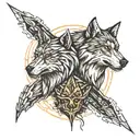 conjoin sigma vs alpha wolf howling together face tattoo design idea