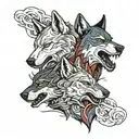 conjoin sigma vs alpha wolf howling together face tattoo design idea
