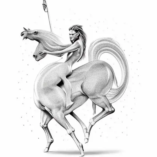 ignorant style tattoo of a centaur posing in a Calvin Klein commercial billboard - lines only, no colors  tattoo design idea