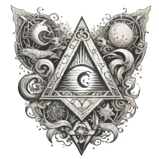 Combine Masonic symbols with underwater elements like waves and sea creatures tattoo design idea
