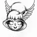 Smiley angel and demon with a rolling smile tattoo design idea