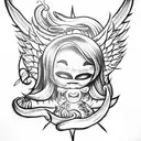 Smiley angel and demon with a rolling smile tattoo design idea