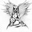 Smiley angel and demon with a rolling smile tattoo design idea
