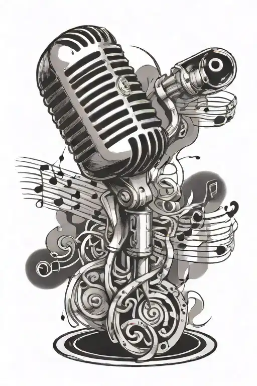 music notes microphone surrounded by musical tattoo design idea