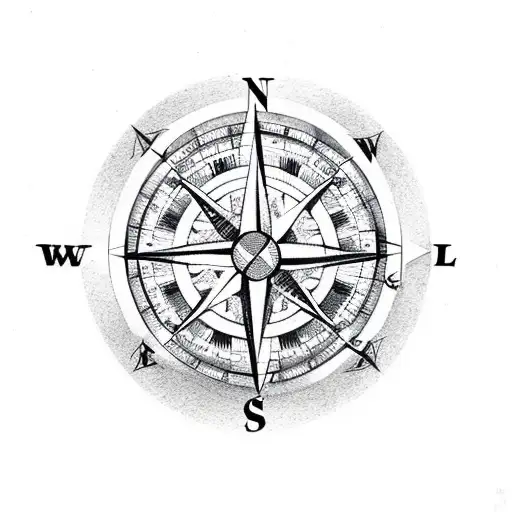 Compass with 4 directions, the first is a lion, the second is an owl, the third is a old scale, and the last is a lotus tattoo design idea