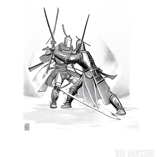 knight Templar fighting a samurai  tattoo design idea