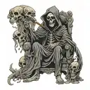 grim reaper sitting on a throne of skulls smoking a pipe  tattoo design idea