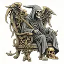 grim reaper sitting on a throne of skulls smoking a pipe  tattoo design idea