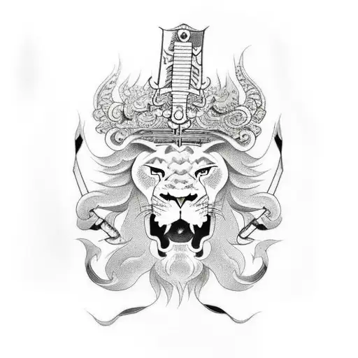 Foo Lion and Sword tattoo design idea