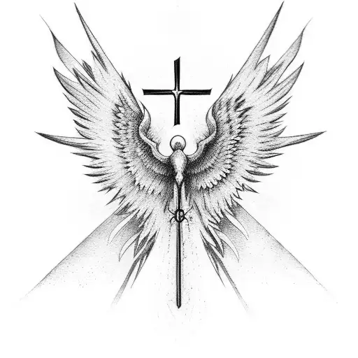 Cross with wings tattoo design idea