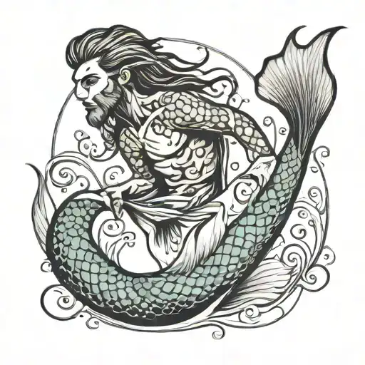 simple merman with long tail tattoo design idea