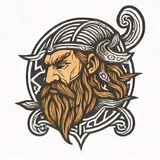 cartoon lines drawn Viking made out of lines in the shape of an emblem like a futbol logo  tattoo design idea