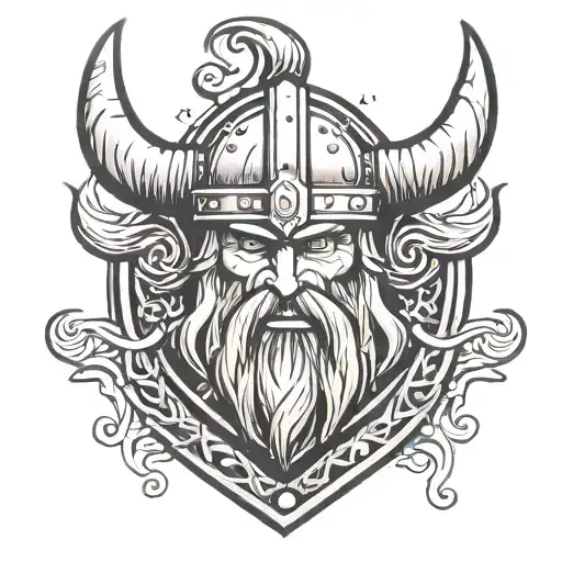 cartoon low detail Viking head in the shape of a shield like a futbol logo  tattoo design idea