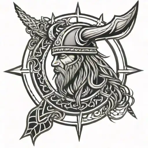 Viking made out of lines in the shape of an emblem like a futbol logo  tattoo design idea