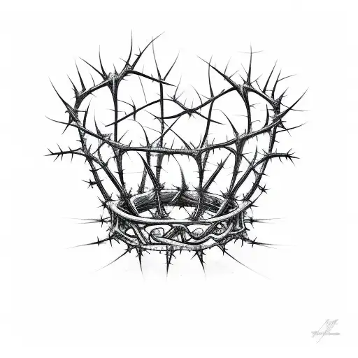 A sketch-style tattoo of a crown of thorns surrounded by thorny vines tattoo design idea