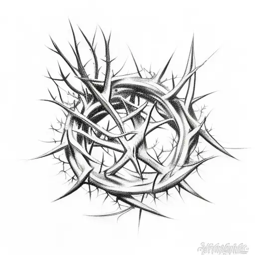 A sketch-style tattoo of a crown of thorns surrounded by thorny vines tattoo design idea
