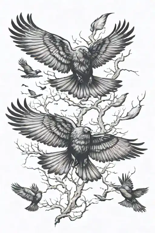 murder of crows Flying  tattoo design idea