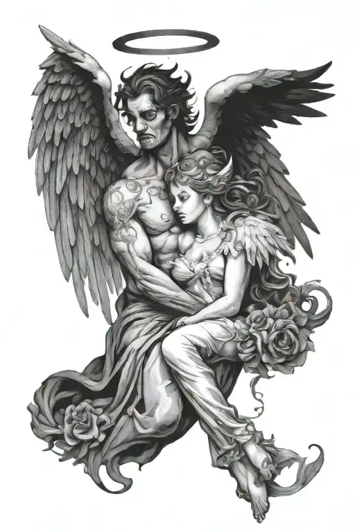 angel and demon half angel tattoo design idea