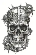  prison bars barbed wire and skull surrounded tattoo design idea