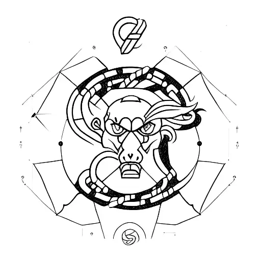 A minimalist tattoo combining the cancer sign and monkey zodiac tattoo design idea