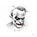 A black and grey portrait of the Joker with spider legs emerging from his head tattoo design idea