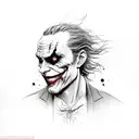 A black and grey portrait of the Joker with spider legs emerging from his head tattoo design idea