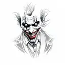 A black and grey portrait of the Joker with spider legs emerging from his head tattoo design idea