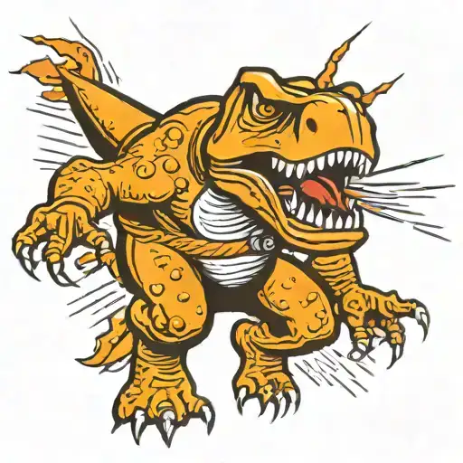 trex biting an atom bomb explosion tattoo design idea