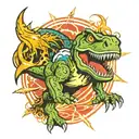trex biting an atom bomb explosion tattoo design idea