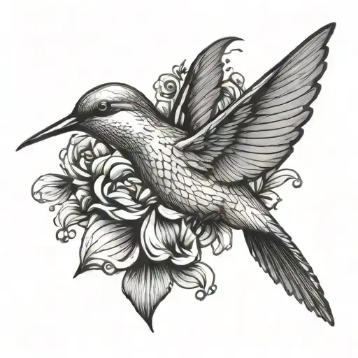 humming Bird Pearl Chain tattoo design idea