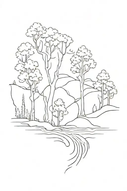 aspen tree and river flowing tattoo design idea