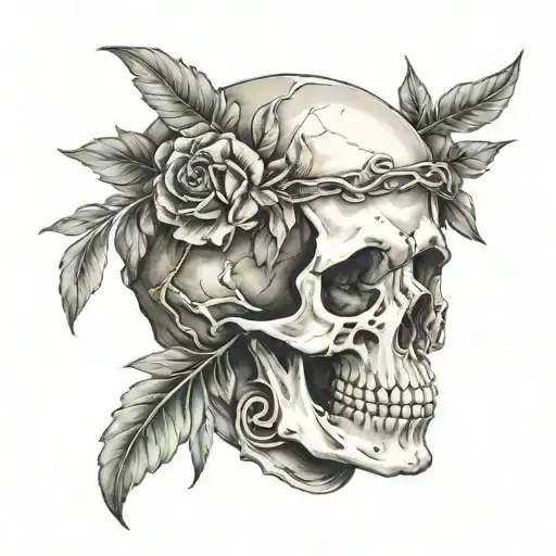 Greek mythology skull wearing olive wreath  tattoo design idea