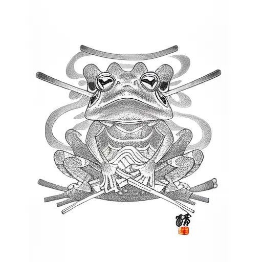 samurai frog with fire tattoo design idea