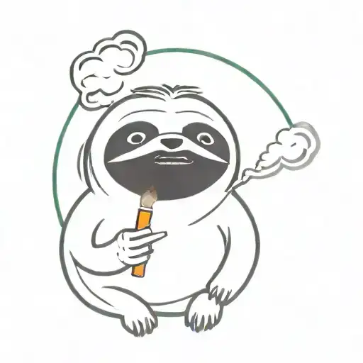 sloth smoking joint surrounded by smoke clouds tattoo design idea