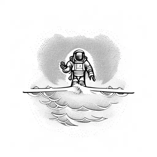astronaut surfing ocean waves tattoo design idea